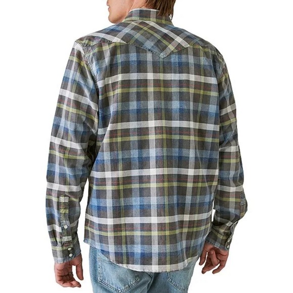Lucky Brand Shirt Classic Fit Long Sleeves Snap Front Blue Green Plaid Large - Picture 2 of 12